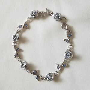 Silver Rose Bracelet Ivy Blue Rhinestones Wedding